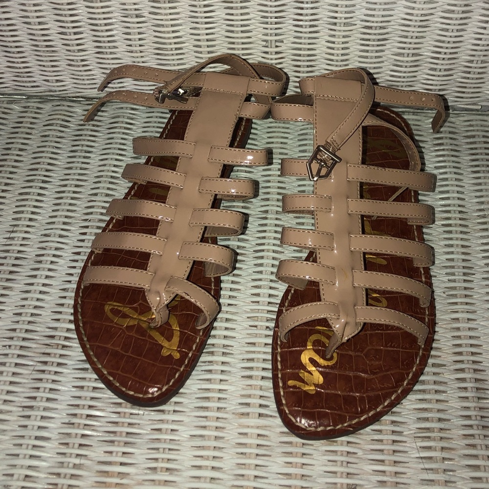 Nude gloss gladiator sandals by Sam Edelman